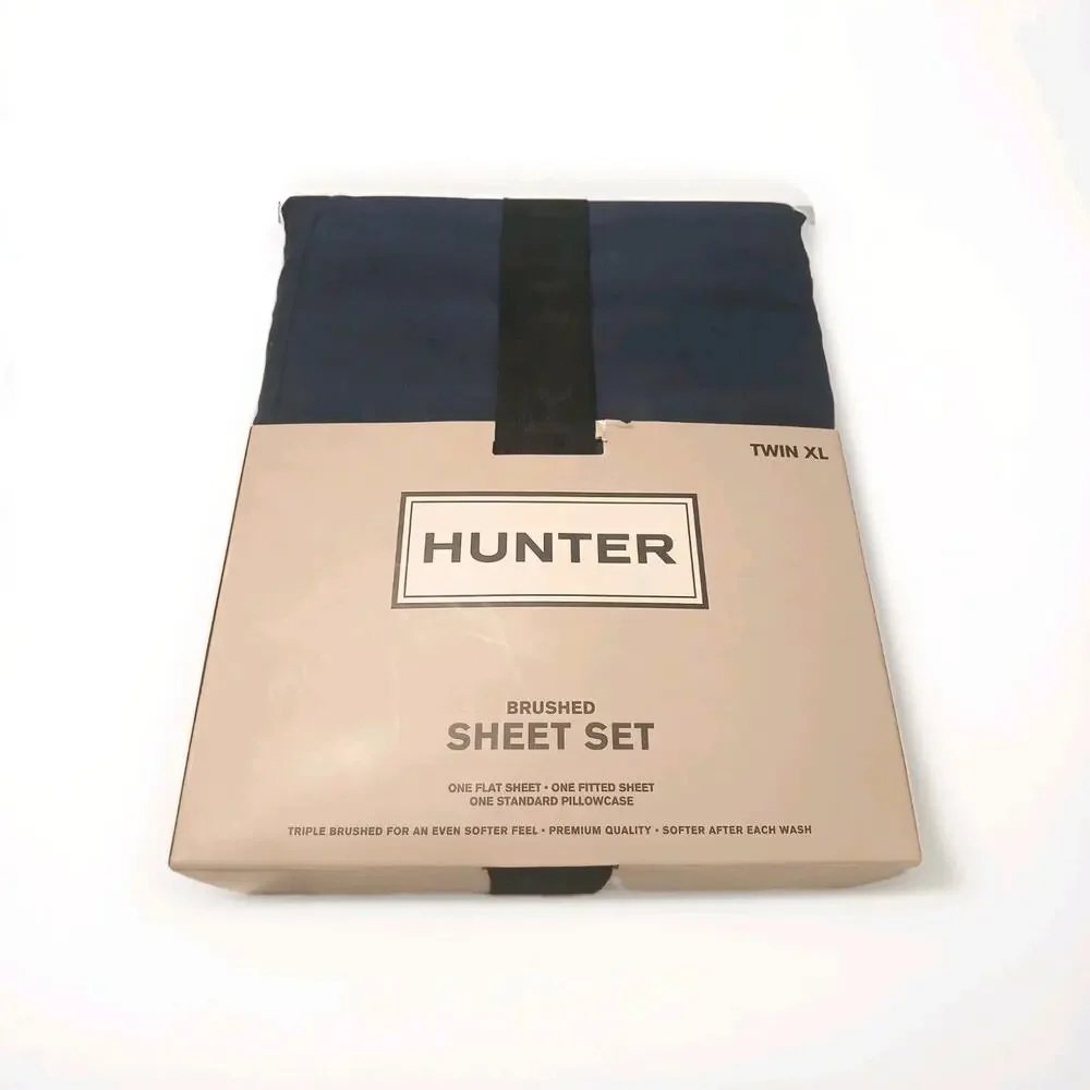 3-Piece Hunter Brushed Extra Long Okeo Tex Sheet Set - Navy Blue, Twin XL